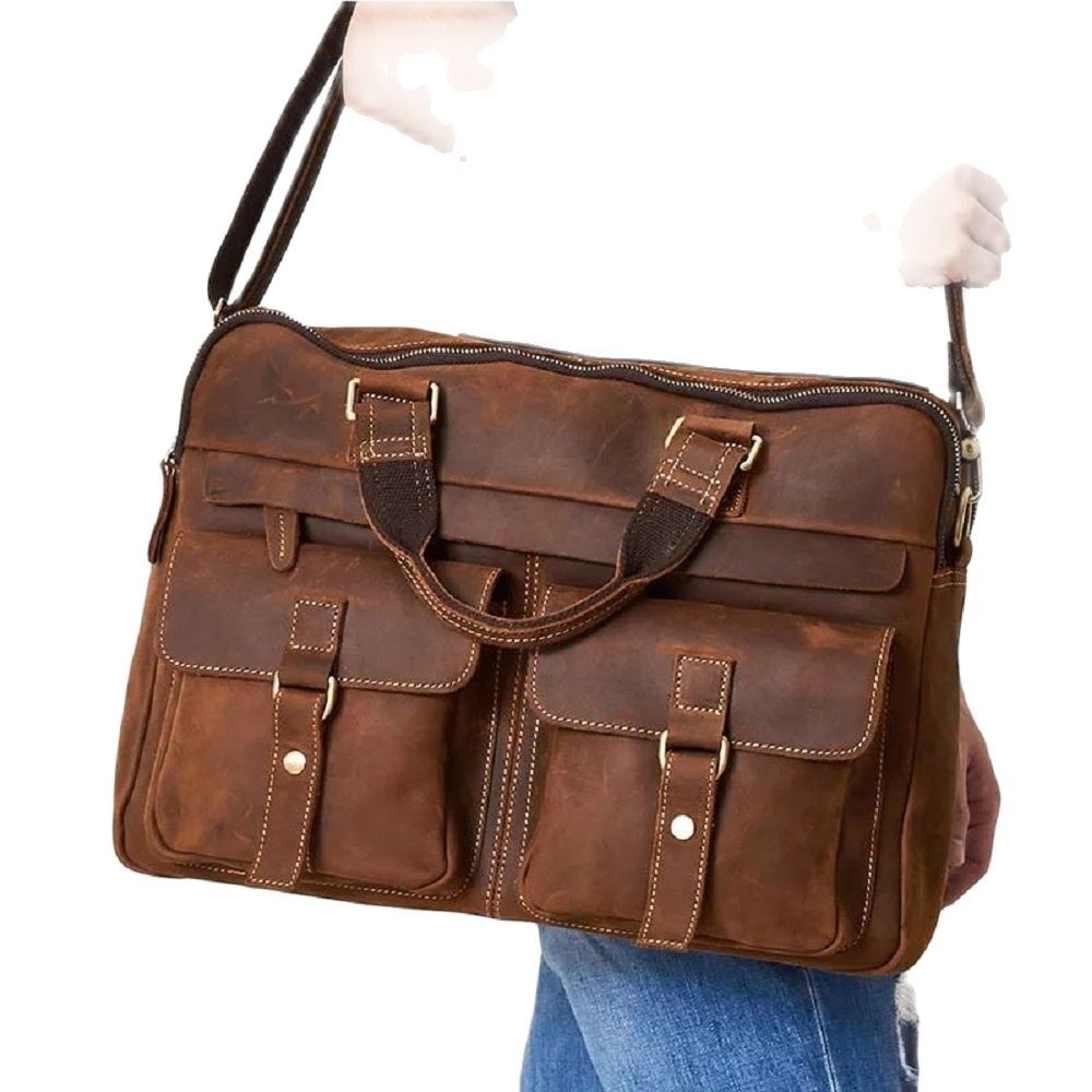 Promo 15.6 Inch Laptop Tas Pria Besar Tas Kulit Aslii Pria Kulit Kuda Gila Tas Bahu Merek Kulit Sapi