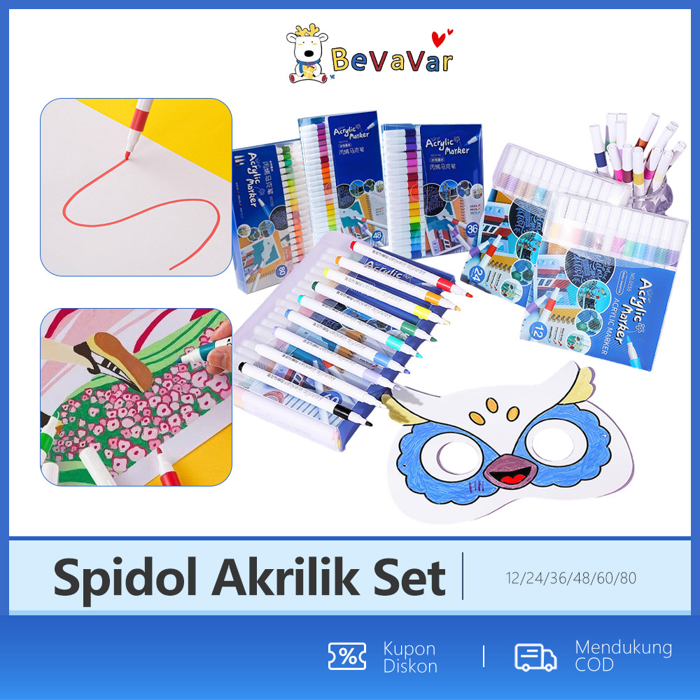 

​​BEVAVAR​​ Acrylic Marker Set Spidol Pastel Pulpen Warna Cepat Spidol Akrilik Highlight Drawing