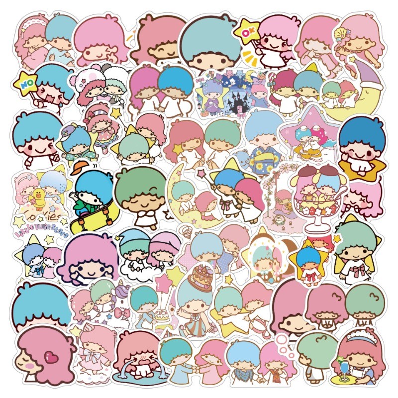

50pcs Sanrio Cartoon Doodle Little Twin Star Notebook Suitcase Skateboard Children Handmade Decoration Waterproof Stickers