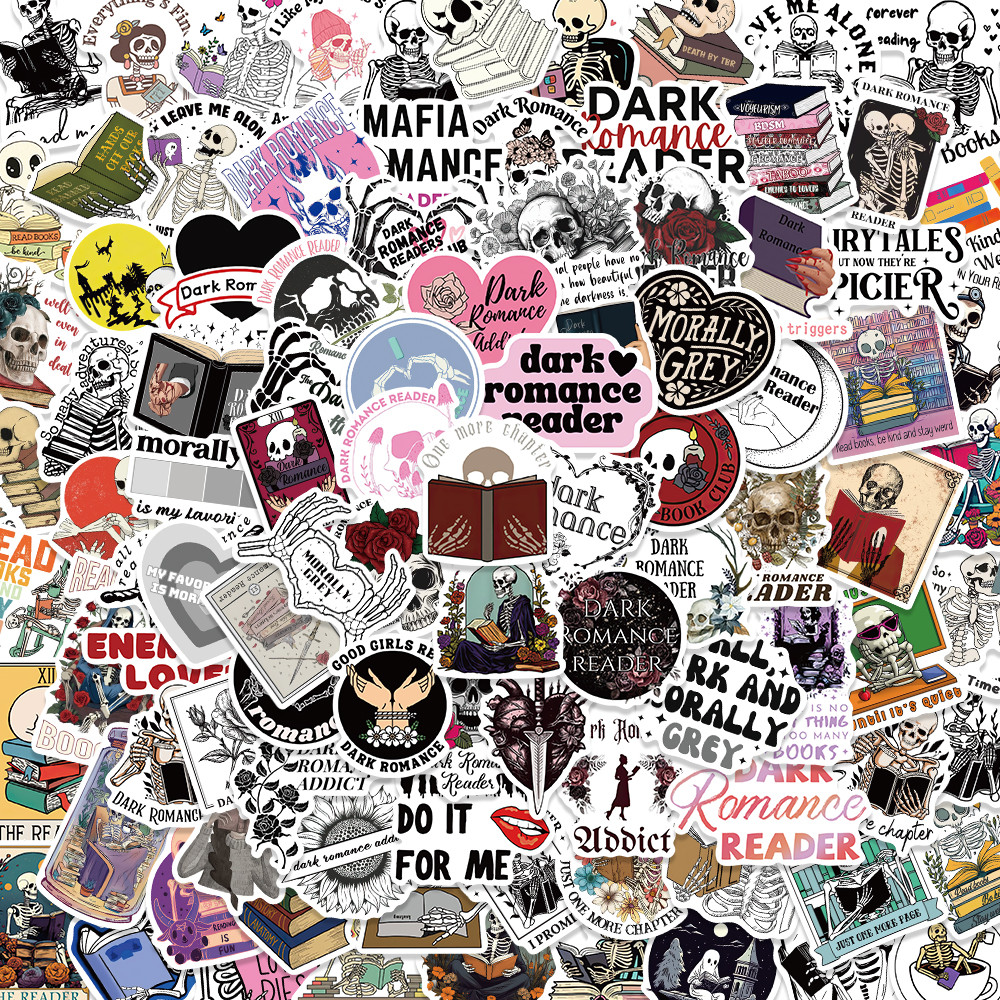 

50/100PCS Dark Romance Skull Reading Book Bookish Stickers Decals DIY Scrapbooking Notebook Laptop Phone Car Decorative Sticker