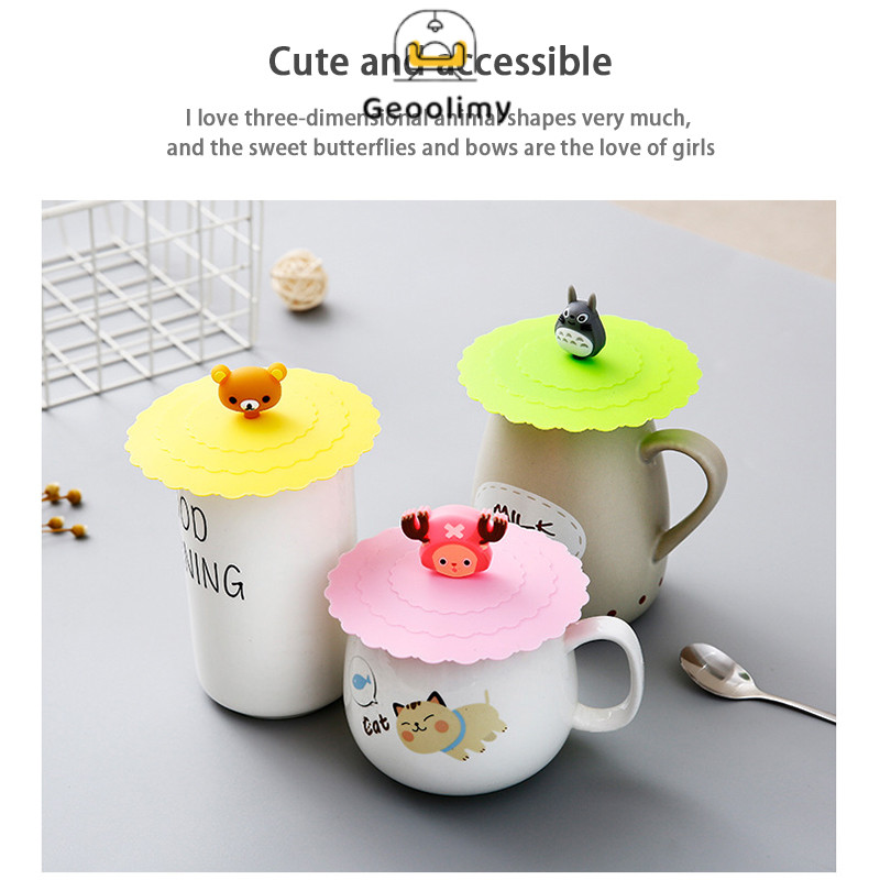 Tutup Gelas Cangkir Silikon Karakter Kartun / Tutup Gelas Silikon / Penutup Gelas / Geoolimy