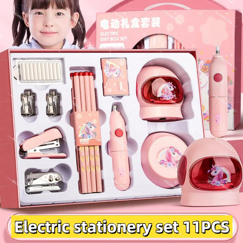

Electric Stationery Set / Set Alat Tulis /Elektrik Rautan Penghapus Vacuum Pensil 11 In 1 /Anak Alat Perkakas Belajar Anak Perempuan Kado NEW