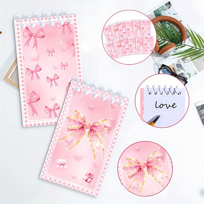 

10pcs/set Cute Mini Pink Bow Memo Pad Kawaii Princess Note Pad Spiral Notebooks Party Birthday Gifts Xmas Home S ool Supplies