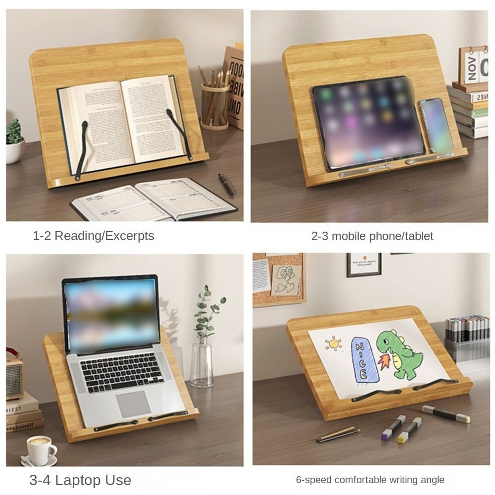 

8 Adjustable Tilt Angles Wooden Book Stand Comfortable Reading Folding Cookbook Bracket Non-slip Multi-Functional Desk Bookshelf