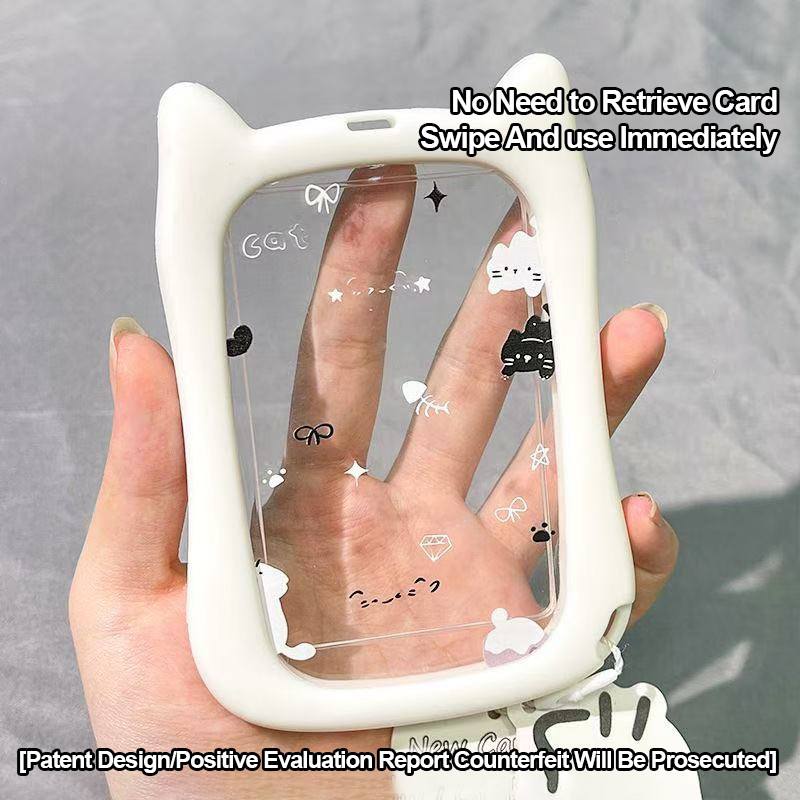 

Transparent Cat Ear Card Holder Student Campus Card Meal Card Bus Subway Hanging Rope Campus ID Protection Cover
