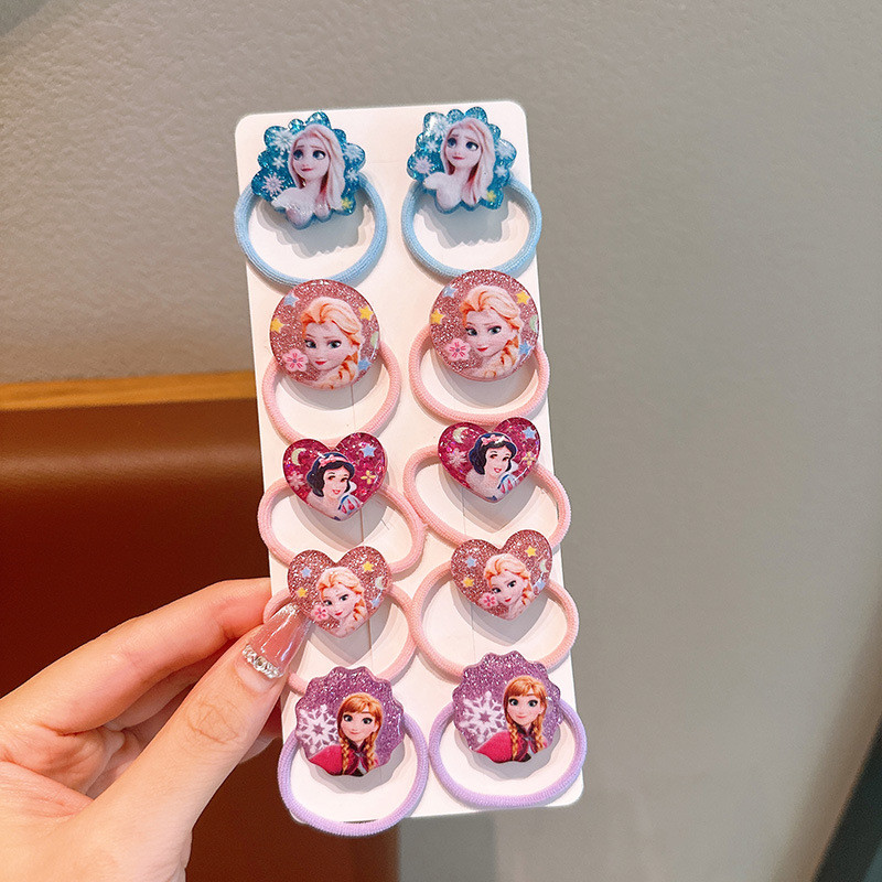 10pcs  ildren's Princess Thumb Hairband Frozen Elsa Anna Printed Sweet Tie Hair Elastic Snowflake Lo