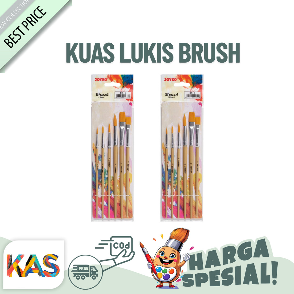 

Kuas Lukis Brush Joyko BR 5 Set Isi 6 kuas cat Air Acrylic Minyak Guas - Satuan / Grosir