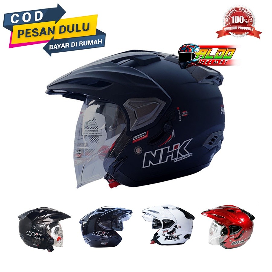 HELM NHK PREDATOR CRYPTON SOLID BLACK DOFF | Helm NHK DOUBLE VISOR | Termurah | HALF FACE 100 % ORIG