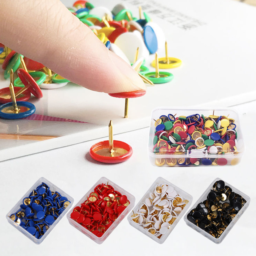 100 Pcs Thumb Tacks / Pines / Paku Payung Kecil Warna Warni Hitam Putih Biru Merah