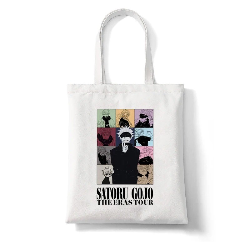 Miniso Anime Gojo Satoru Jujutsu Kaisen Otaku Unisex Handbags Canvas Tote bags Reusable Eco-friendly