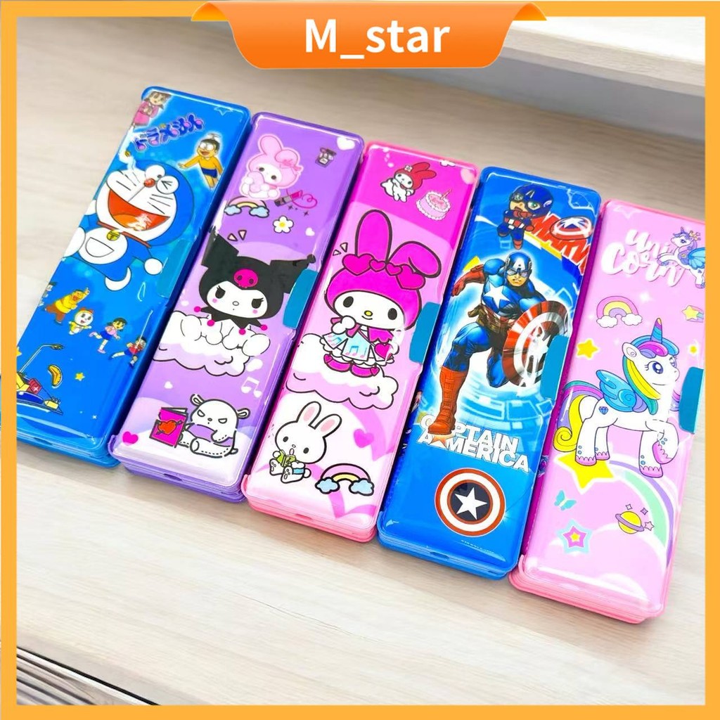 

(2 Sisi) Pensil Box Magnet Karakter Murah Lucu / Kotak Pensil Panjang dengan Serutan Karakter / Tempat Pensil Case Lucu