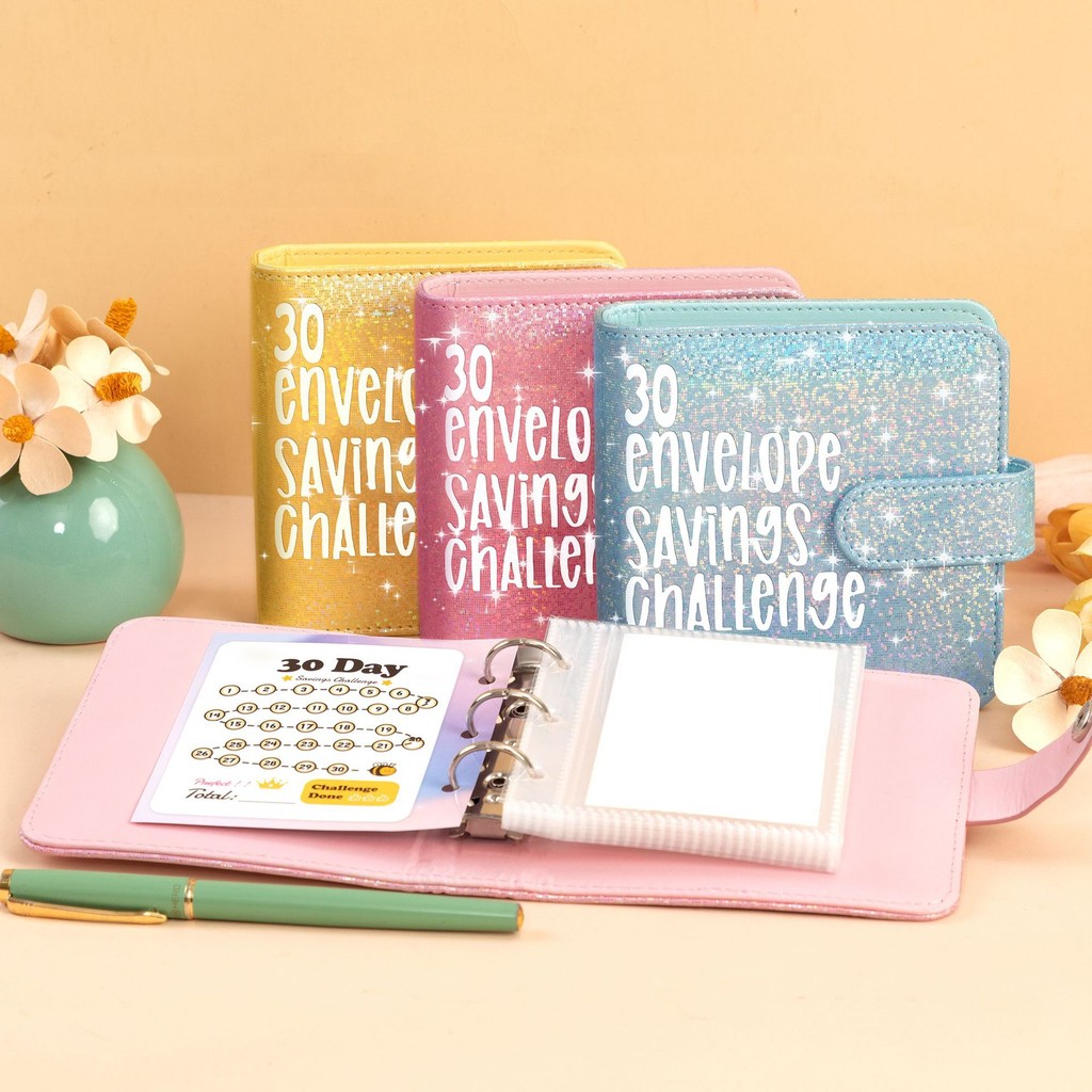 

Mini Money Saving Binder, Budget Binder Wallet with 30Pcs Cash Envelopes and 1pcs 30days Challenge for Budgeting