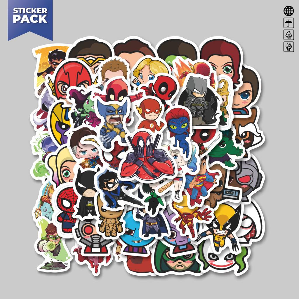 

[100PCS]Stiker Pack Stiker Kartun Chibi Marvel/Dc Aesthetic Vinyl Anti Air Dekorasi Sticker Laptop Buku Journal Koper Helm Casing HP Gitar Helm Skateboard