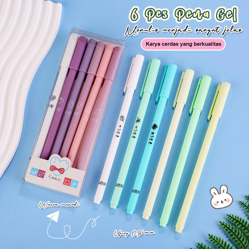 

1 Set 6 Pcs Pena Gel Tinta Hitam Morandi Lucu / Alat Tulis Sekolah Anak Termurah