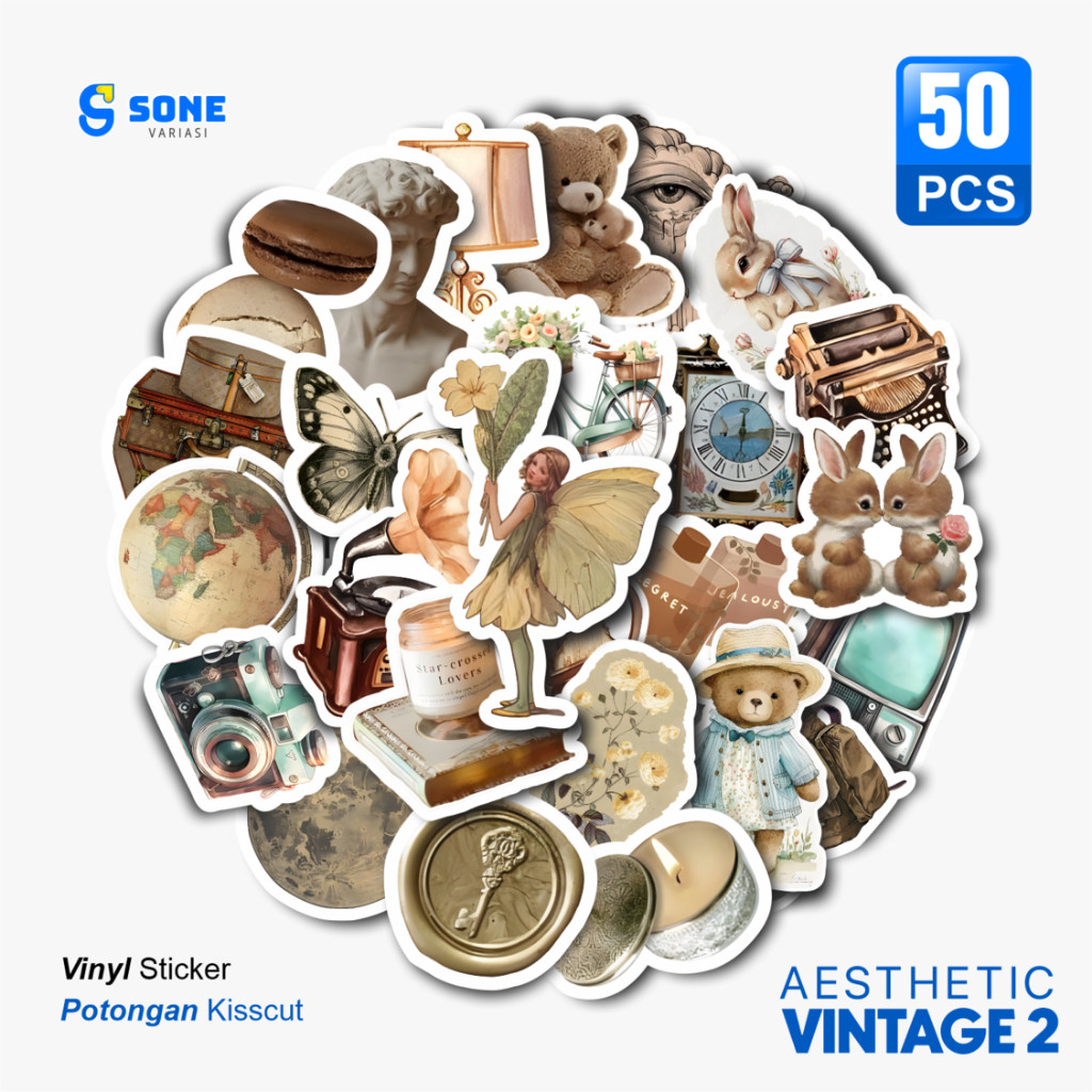 

Sticker Pack Aesthethic Vintage Vinyl Waterproof untuk Sticker Buku Journal Casing HP Laptop Tumbler