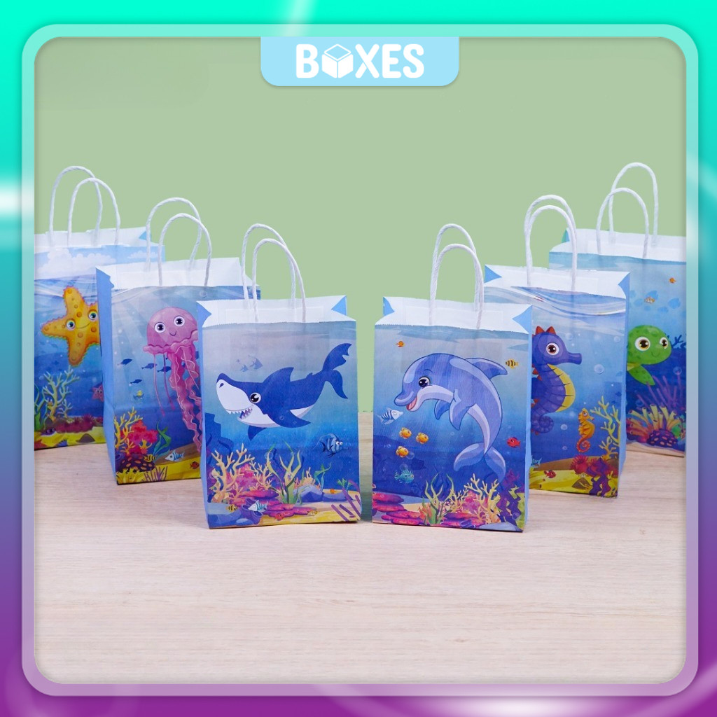 

Paper Bag Kantong Kertas Motif Ikan Kura-kura / Goodie Bag Kraft Hampers Souvenir Ulang Tahun Anak I AK02K4