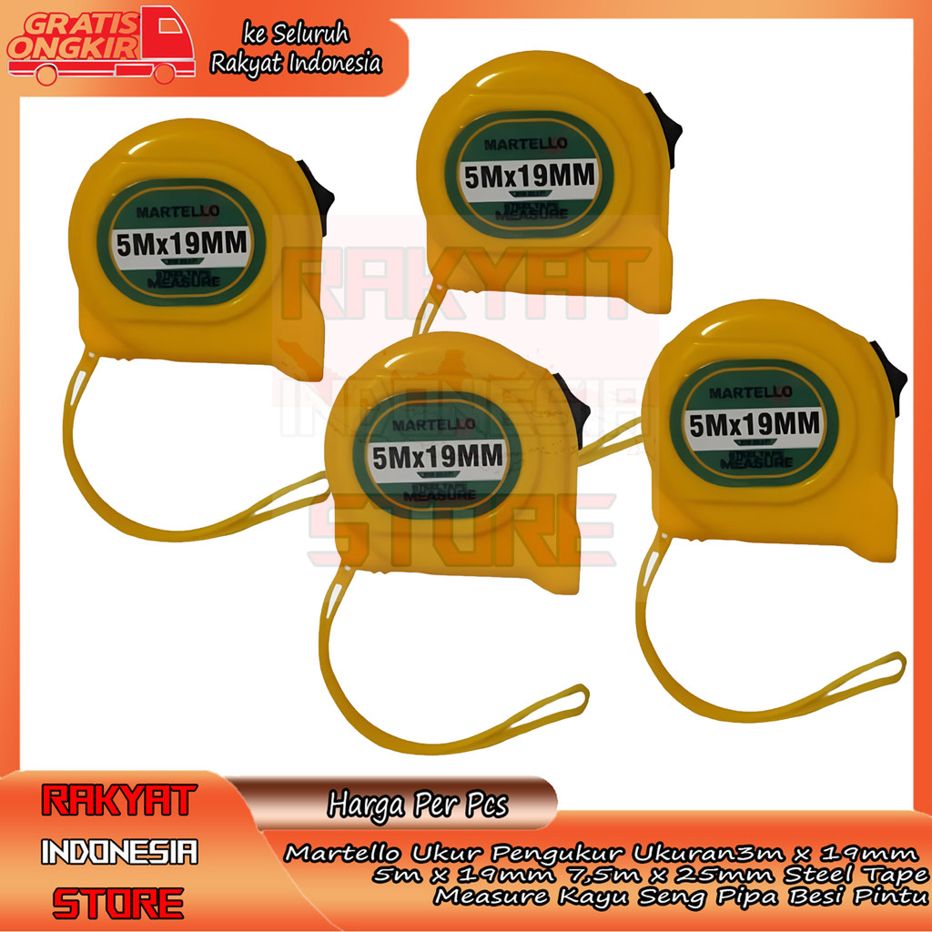 Martello Meteran Steel Tape Measure Pertukangan Ukuran Kayu Pipa Besi Batu Bata  Alat Bangunan Ukur 