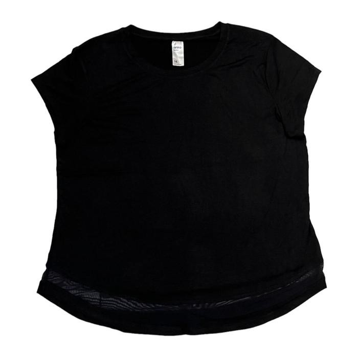 [Minne] Atasan Olahraga Wanita Bottom Mesh Lengan Pendek Anko - 01 BLACK, SIZE 8