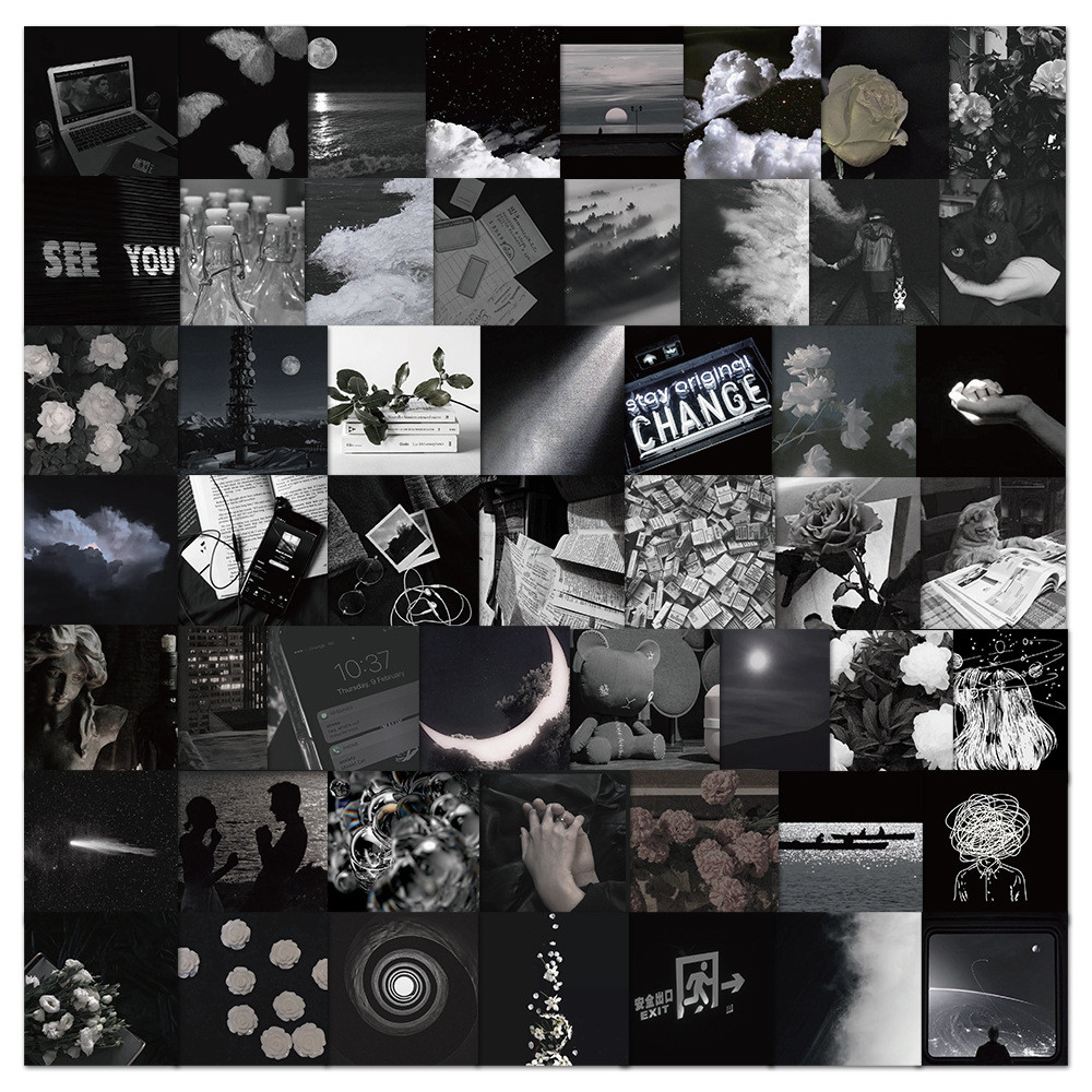 

10/30/50PCS Ins Black and White Cold Wind Cruel Moonlight Personalized Graffiti Waterproof Sticker NotebookRefrigeratorWholesale