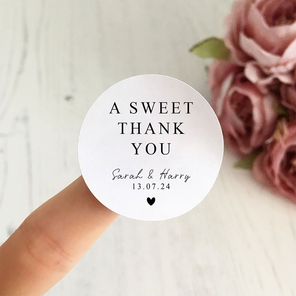 

A Sweet Thank You / Modern Wedding Stickers, Custom Wedding Favour Labels, Personalised Wedding Stationery, Sweet Candy Bar