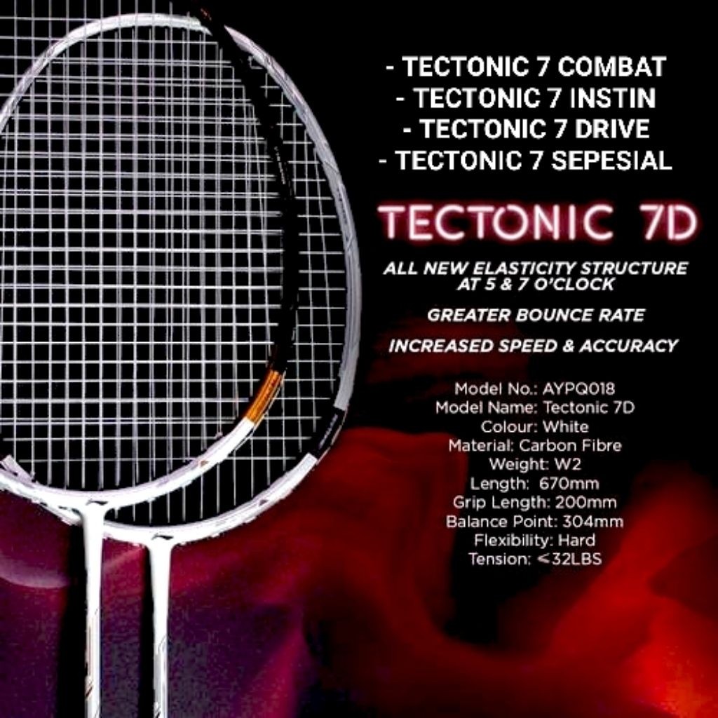 RAKET BADMINTON LINING TECTONIC 7 COMBAT/DRIVE/INSTIN 32LBS KUALITAS TERBAIKCO