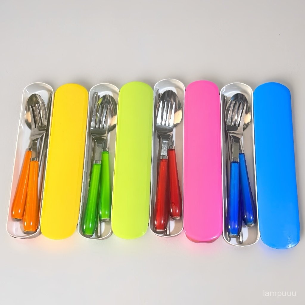 sendok sumpit set stainless steel sendok makan +Box/ Warna