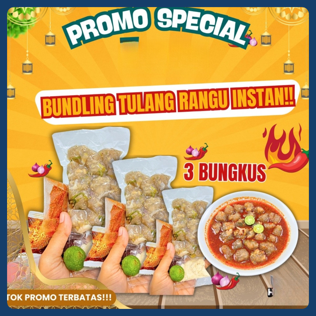 

BUNDLING 3 BUNGKUS BASO ACI TULANG RANGU INSTAN CHILLI OIL BUMBU CABE KUAH KALDU