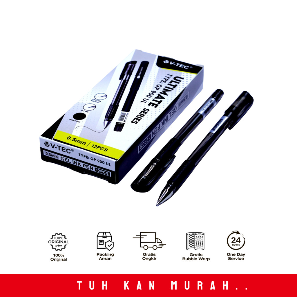 

V-TEC GEL PEN GP 900 UL HITAM / MERAH LUSIN
