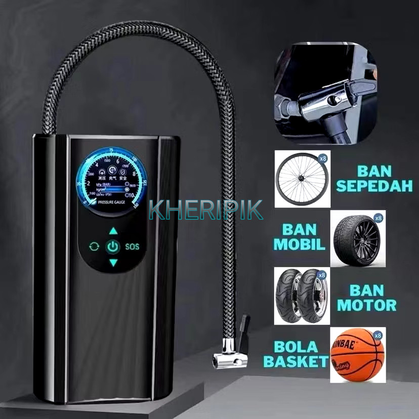 Pemompa Pompa Ban Motor Mobil Sepeda Otomatis Portabel Elektrik Angin Cepat Digital Display Led A158