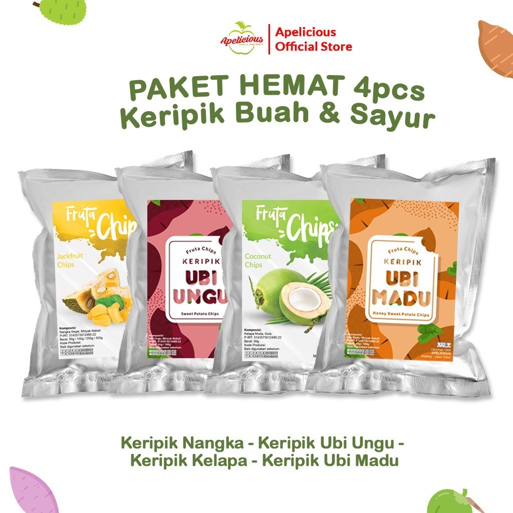 

APELICIOUS Paket HEMAT Keripik 4pcs (NANGKA, UBI UNGU, KELAPA, UBI MADU)