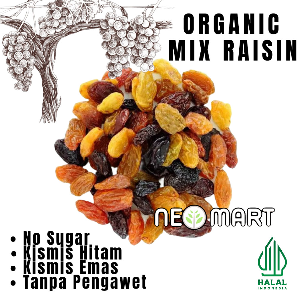 

Mix Raisins Unsweetened 1kg(1.000gr)/ Kismis Emas dan Hitam / Kismis Campur 1kg camilan food