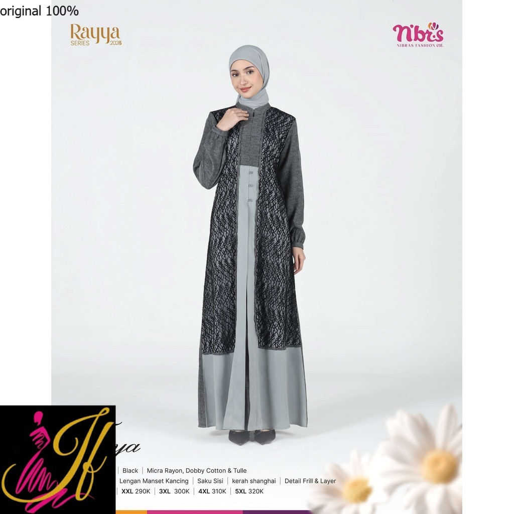 Gamis dress Dewasa hitam busui saku samping size xs sampai jumbo Original By Nibras