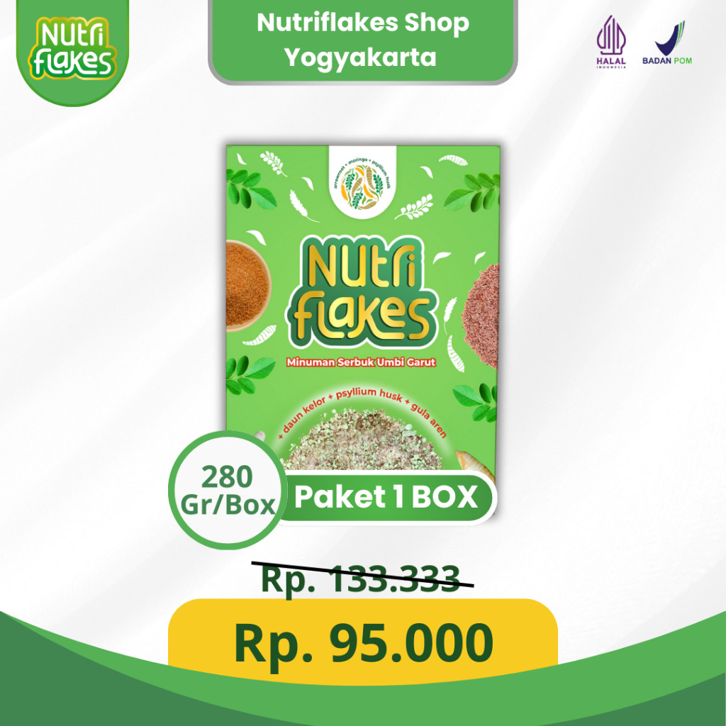 

6.6 Nutriflakes Umbi Garut Original Mengatasi Asam Lambung, Maag, & Gerd 1 Box