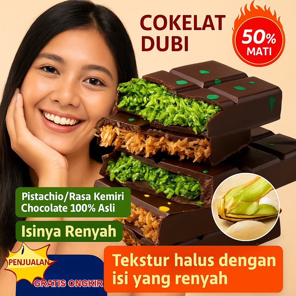 

【Pengiriman Cepat 24 】100g Cokelat Gaya Dubai Halal/Coklat dubai lokal/Pistachio Kunafa Chocolate Dubai/ Dubai Chocolate Bar Crispy Pistachio/Cokelat Sandwich Renyah/0 aditif/0 asam lemak trans/Belgium Chocolate/Coklat Dubai / Premium Belgium Chocolate