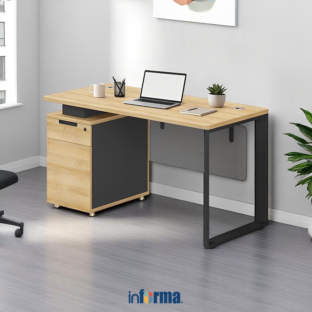 Informa Maine Meja Kantor 120X60X75 cm - Cokelat Office Table Furnitur Kantor Meja Kerja Belajar Min