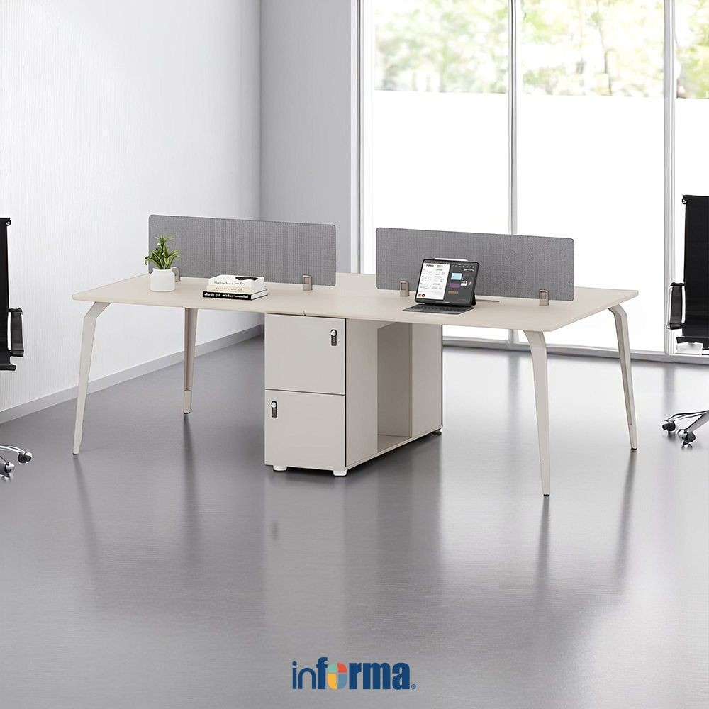 Informa Maven Meja Kantor 4S Dengan Screen - Abu-Abu/Cokelat Oak Office Table Furnitur Kantor Meja K