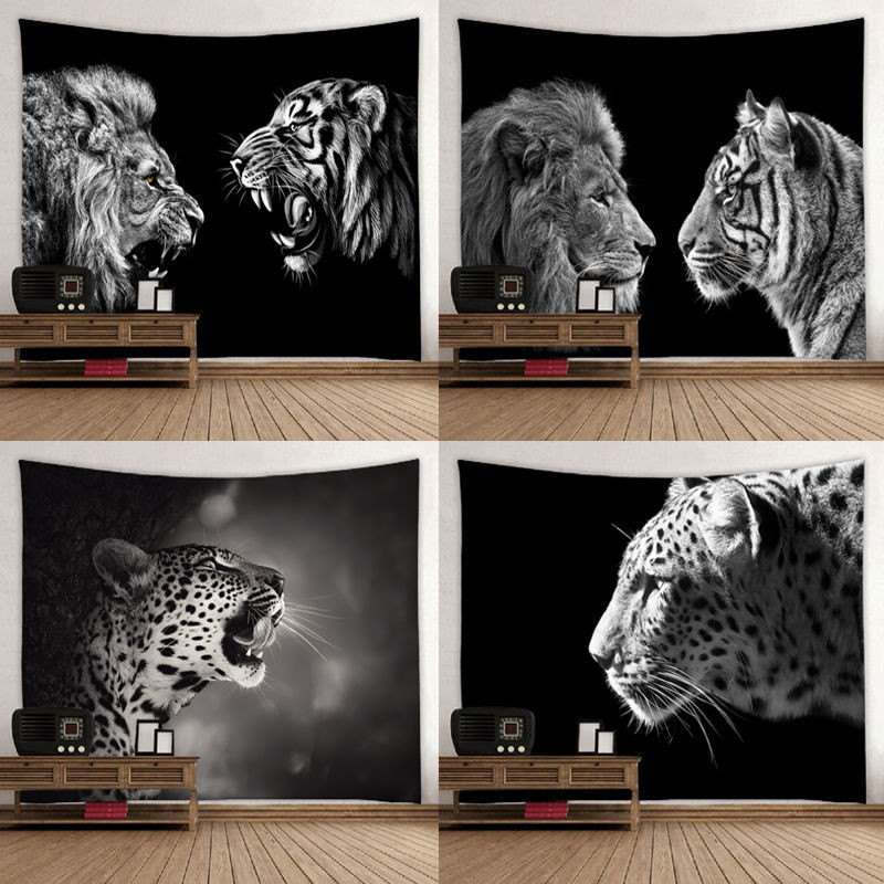 Kain latar belakang permadani hewan hitam dan putih kain dinding dekorasi pribadi kamar asrama kain 