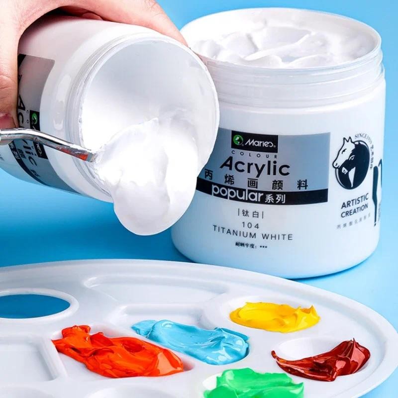 

300/500ml Bottled White Acrylic Paint Waterproof Sun Proof Non Fading Wall Painting Hand Drawn DIY Titanium Dioxide Art Pigment
