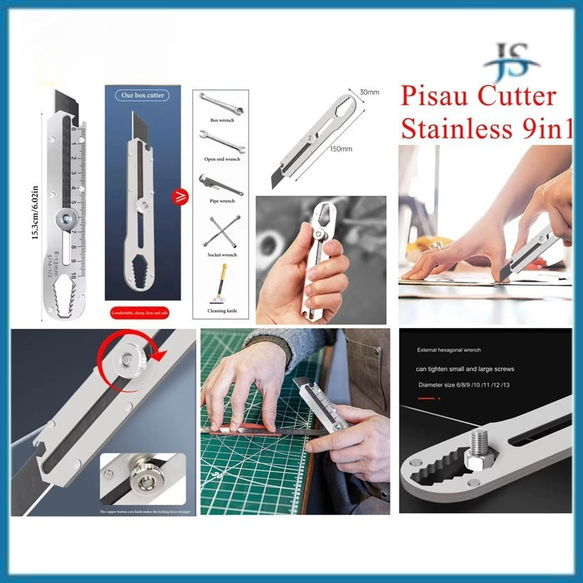 

JS Pisau Cutter Stainless Besi 9in1 Cutter Stainless Pemotong Kertas Tajam Anti Karat