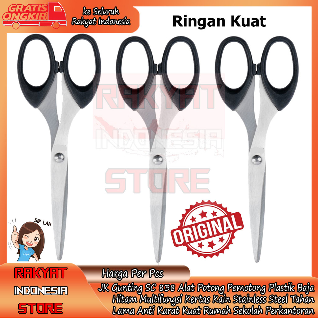 

JK Gunting SC 838 Alat Potong Pemotong Plastik Baja Hitam Multifungsi Kertas Kain Stainless Steel Tahan Lama Anti Karat Kuat Rumah Sekolah Perkantoran Stainles Stainlis Stenles Stenlis Gagang Handle Ergonomis Pelastik NDL Cutting Blade Multifungsi