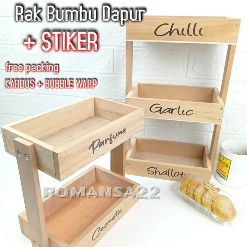 Rak Bawang Susun KAYU Gratis Stiker Tempat Telur Bumbu Dapur Unik Aesthetic Kualitas Premium