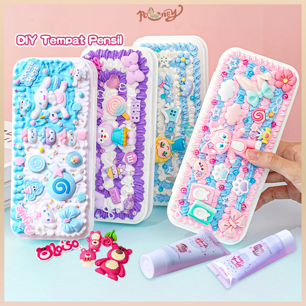 

Poney DIY Deco Cream Set Kotak Pensil Tempat Pensil Korea Lucu Anak
