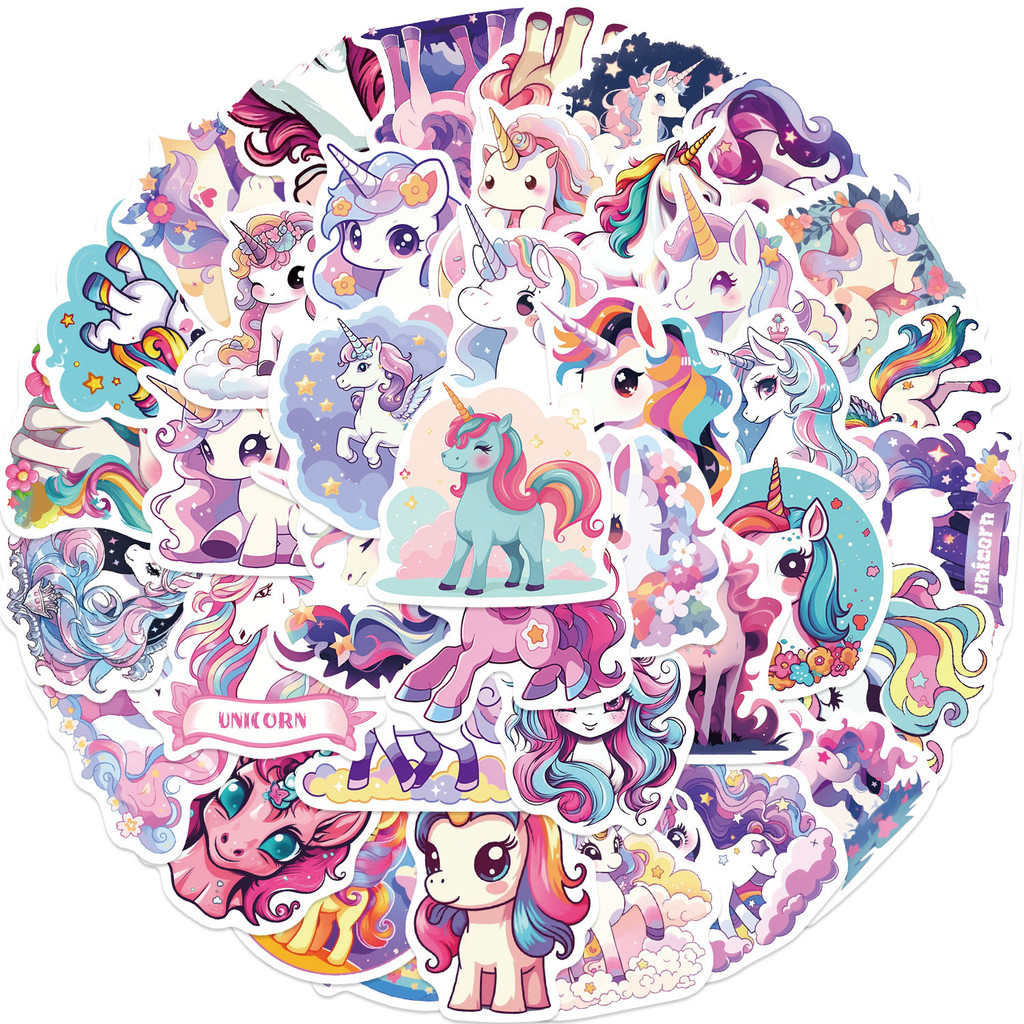 

50PCS Fun Cartoon Unicorn Graffiti Stickers Scrapbooking Collage Material Phone Cases Guitar Notebooks DIY Decorative
