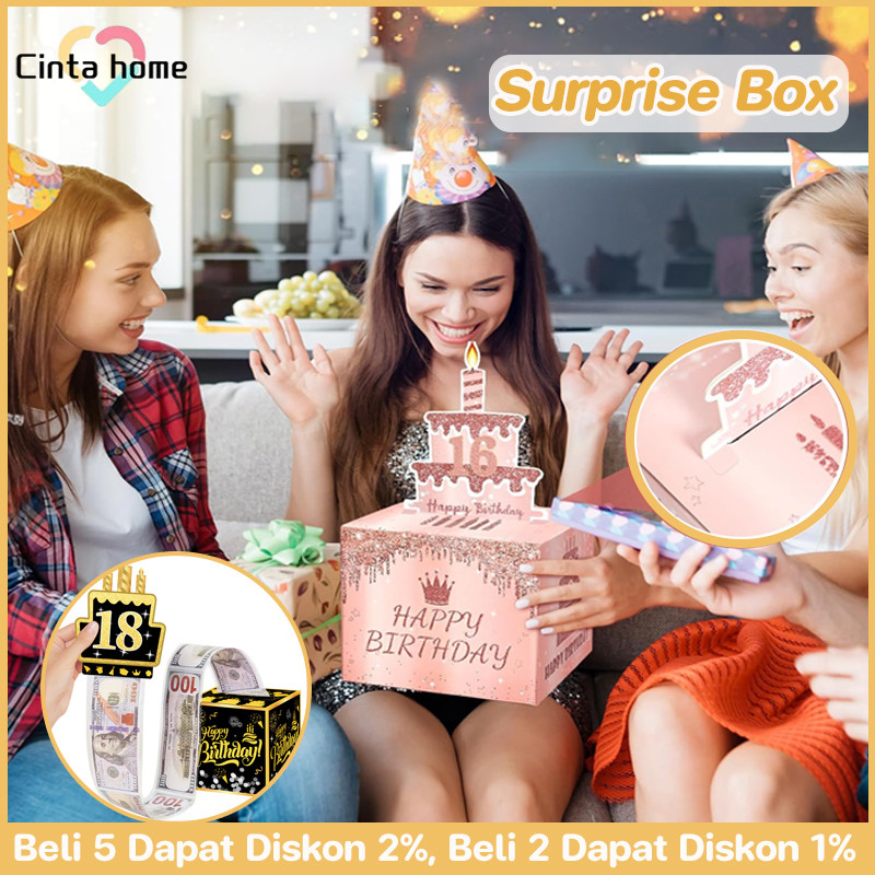 

ULANG TAHUN BOX Surprise Money Box Kotak Untuk Kue Tarik Uang Tarik Uang Full Set Hadiah Ulang Tahun Cewek Cowok