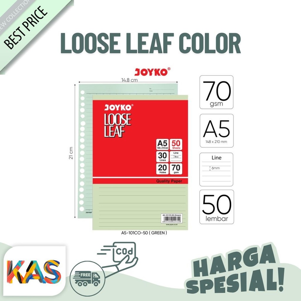 

Refil Binder Loose Leaf Color JOYKO A5 50 Lembar Warna A5 - Satuan