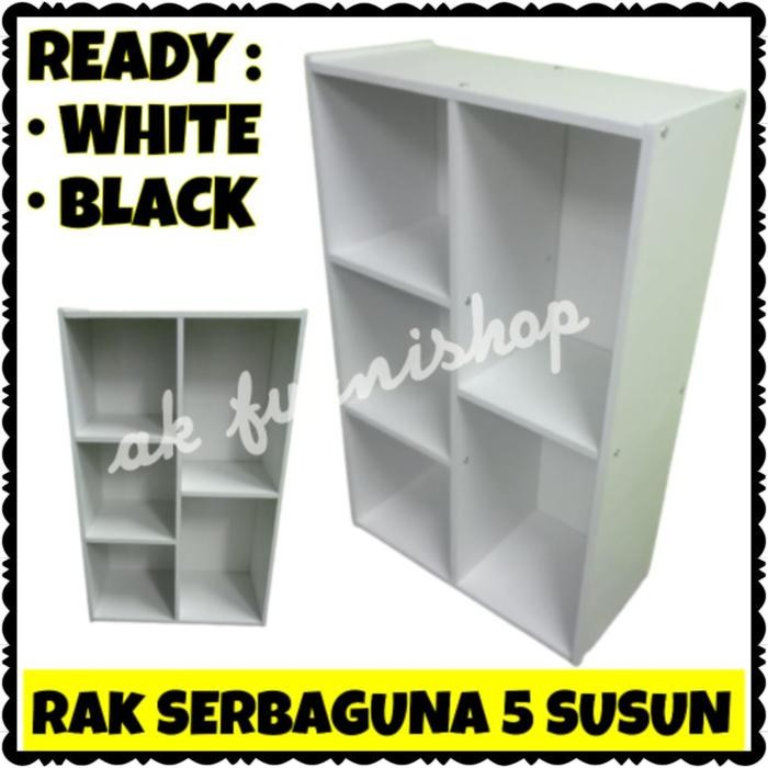 RAK BUKU 5 SUSUN KAYU / RAK SERBAGUNA MINIMALIS / LEMARI BUKU / LEMARI - Putih