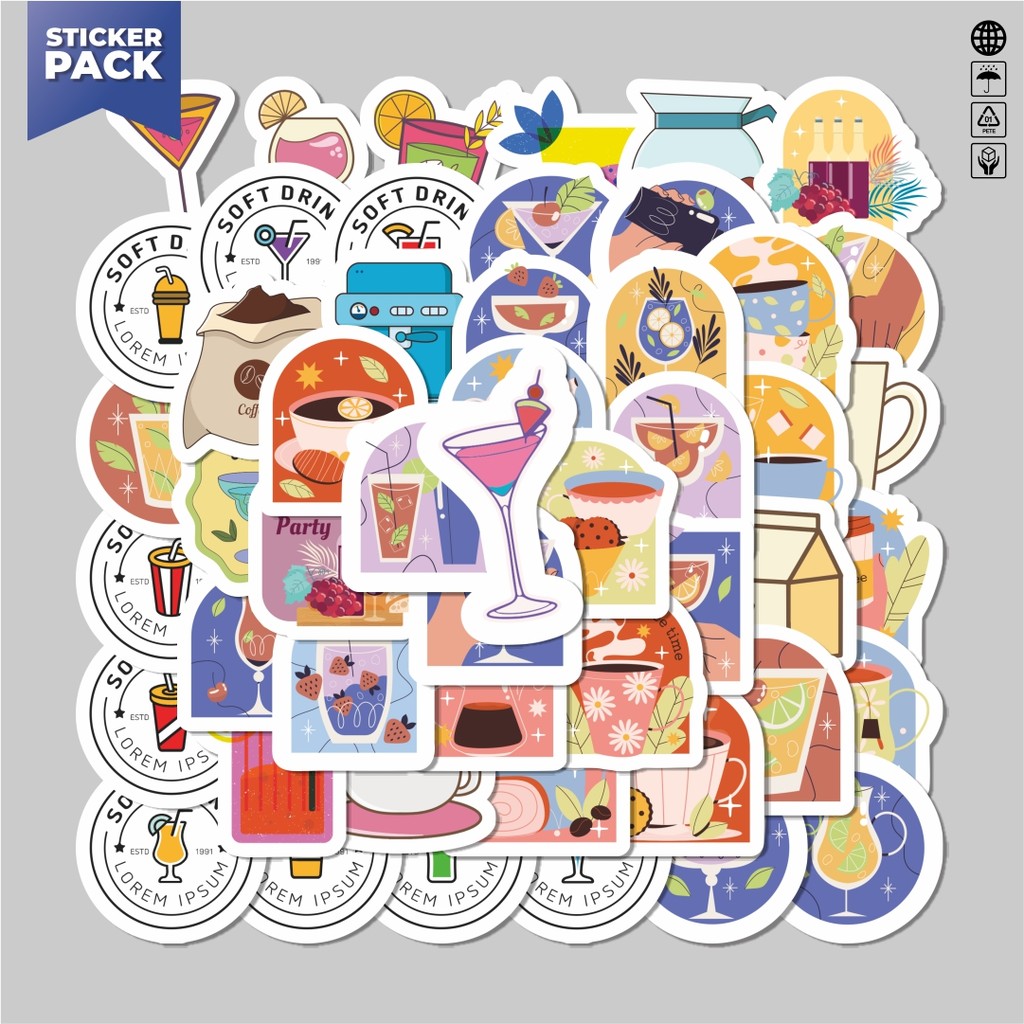 

[100PCS]Stiker Pack Sticker Minuman Unik Aesthetic Vinyl Anti Air Dekorasi Sticker Laptop Buku Journal Koper Helm Casing HP Gitar Helm Skateboard