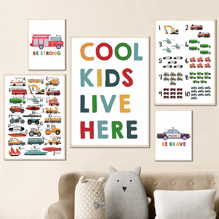 

Nordic Letter Digital Car Airplane tool posters and prints Children's Rooms Decorated With Cartoon Wall Art Canvas Paintin