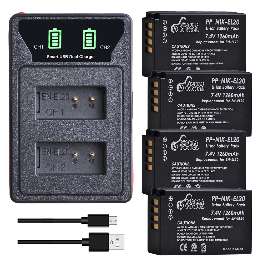 Pickle Power Camera Battery EN-EL20 EN EL20a LED Built-in USB Dual  arger for Nikon Coolpix P1000 Ni