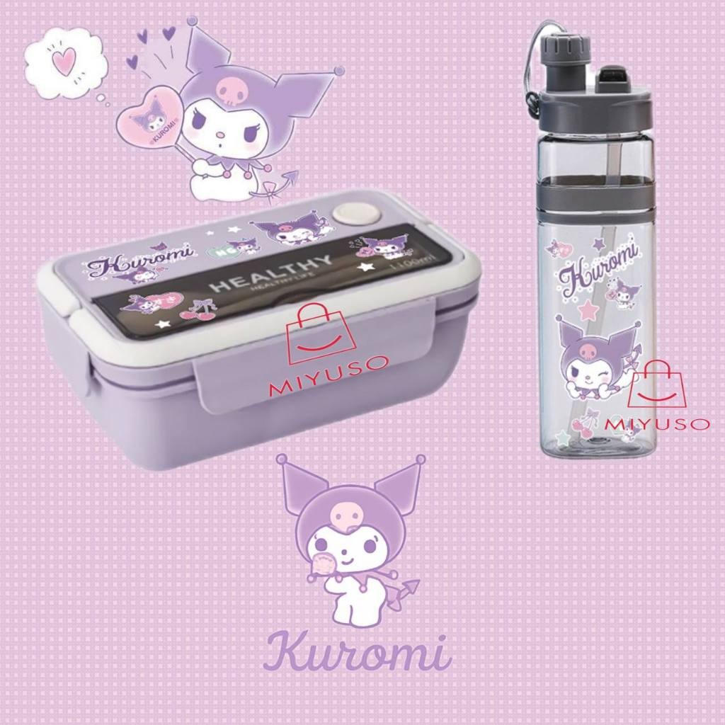 KICLONE_SHOP  Set Kotak makan + Botol minum Sanrio / Lunch box set Kuromi Cinnamoroll My Melody / Ko